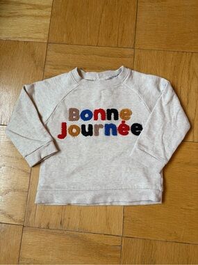 Kids Cream Sweatshirt with Multicolor 'Bonne Journée' Text